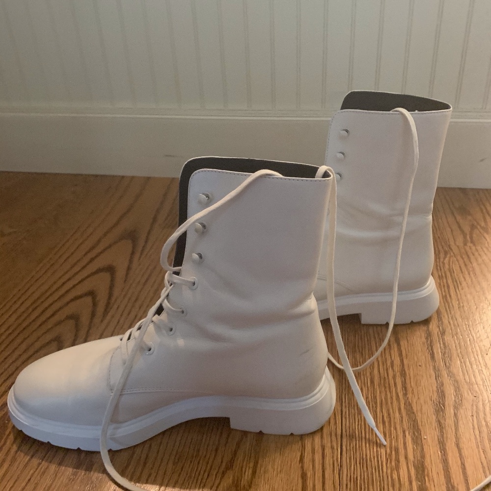 Stuart Weitzman White Lace-Up Boots